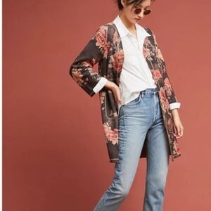 Chelsea & Theodore Faux Leather Suede Dark Floral Long Jacket Size 3X, NWOT